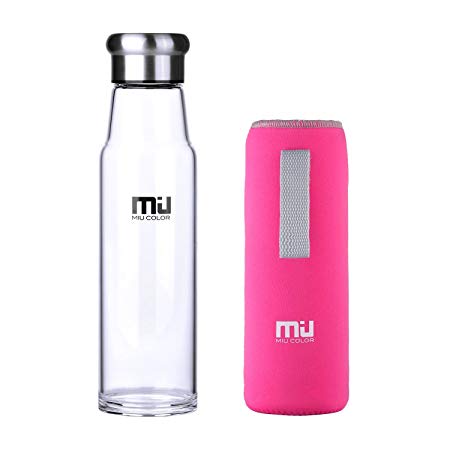MIU COLOR Glass Water Bottle - Eco-friendly Shatter Resistant Borosilicate Glass Bottle, BPA, PVC and Lead Free, with Portable Nylon Sleeve, 24.5oz/18.5oz