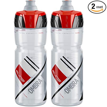 Elite Ombra Cycling Water Bottles - 750ml, Clear/Red (2 Pack)