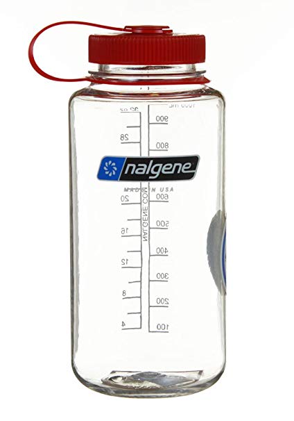 Nalgene Tritan Wide Mouth BPA-Free Water Bottle, Clear w/ Red Cap, 32-Ounces