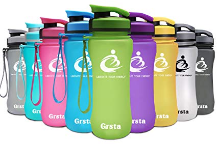 Grsta Best Sports Water Bottle -32oz&27oz&20oz- Wide Mouth Leak Proof BPA Free& Eco-Friendly Plastic Water Bottle for Outdoor/Running/Camping/Gym Flip Top & Filter 1-Click Open