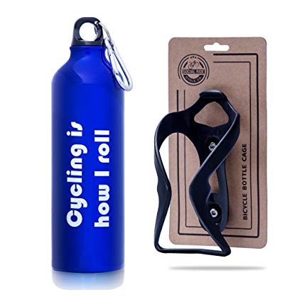 Water Bottle Holder for Bike with Aluminum Water Bottle and Cage - Bike Water Bottle and Mount