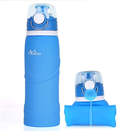 MoKo Collapsible Water Bottle, 750ml Unbreakable Foldable Leak Proof Silicone Sports Bottle, Medical Grade Silicone, BPA Free, FDA Approved