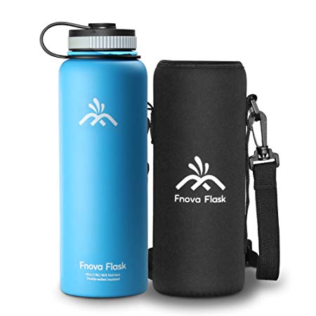 Fnova 40 oz Stainless Steel Water Bottle, Flask Insulated Double Walled Vacuum Thermos, Wide Mouth bouns Protective Pouch/Carry Cover, BPA-Free, Cold 24 Hrs/Hot 12 Hrs
