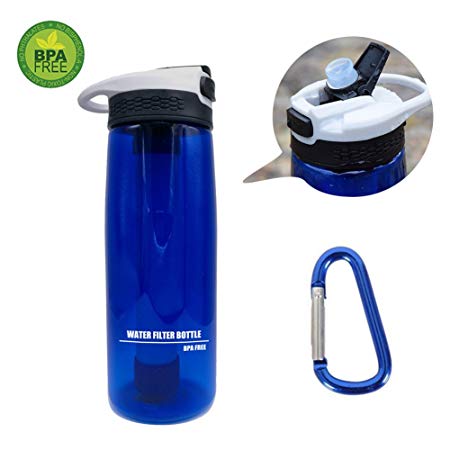 Water Filter Bottle with 2-Stage - Survival or Emergency Filter for Hiking Camping and Travel - BPA Free Water Bottle